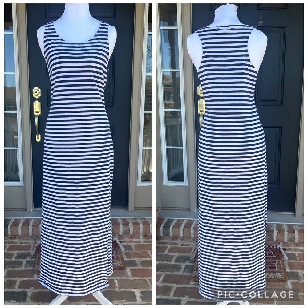 STS Sail to Sable Striped Navy White Maxi Racerback Tank Dress Nautical M